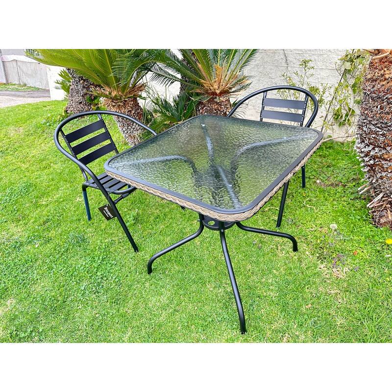 BTEXPERT Indoor Outdoor 28" Square Tempered Glass Metal Table Brown